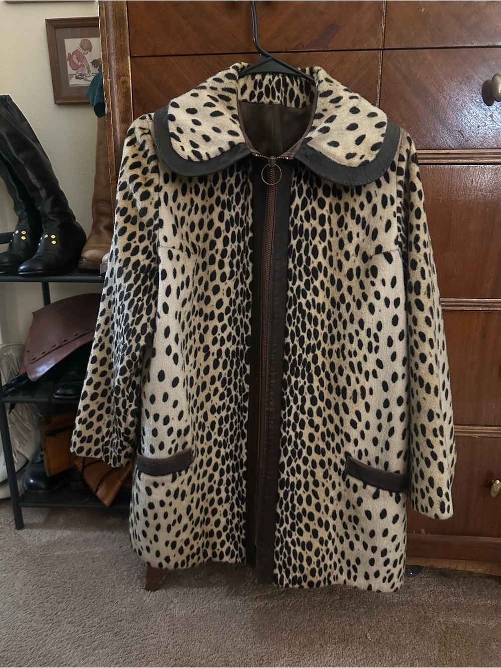 🖤Vintage 50s 60s Fur Coat 🖤 Cheetah Print 🖤 Womens Medium 🖤 Mod Collar 🖤